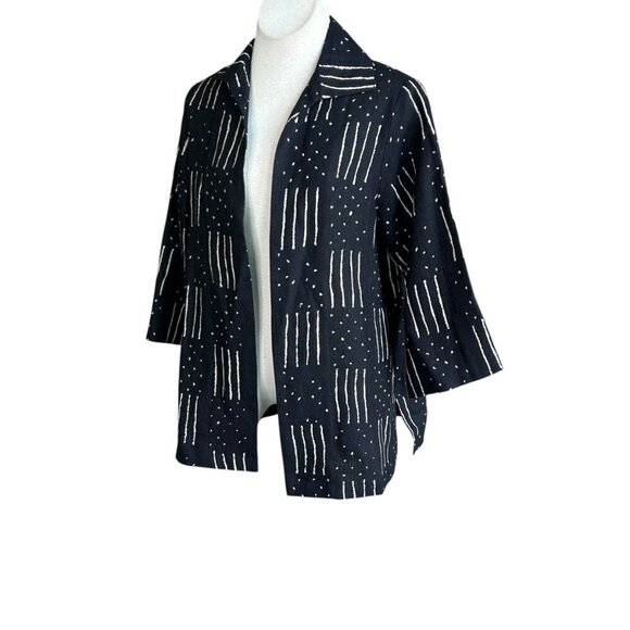 Connie Roberson Black and White Linen Open Drape Casual Lightweight Jacket - Picture 2 of 7